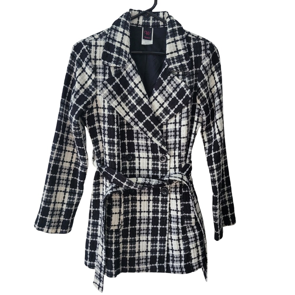 Wrapper Black and White Plaid Pea Coat